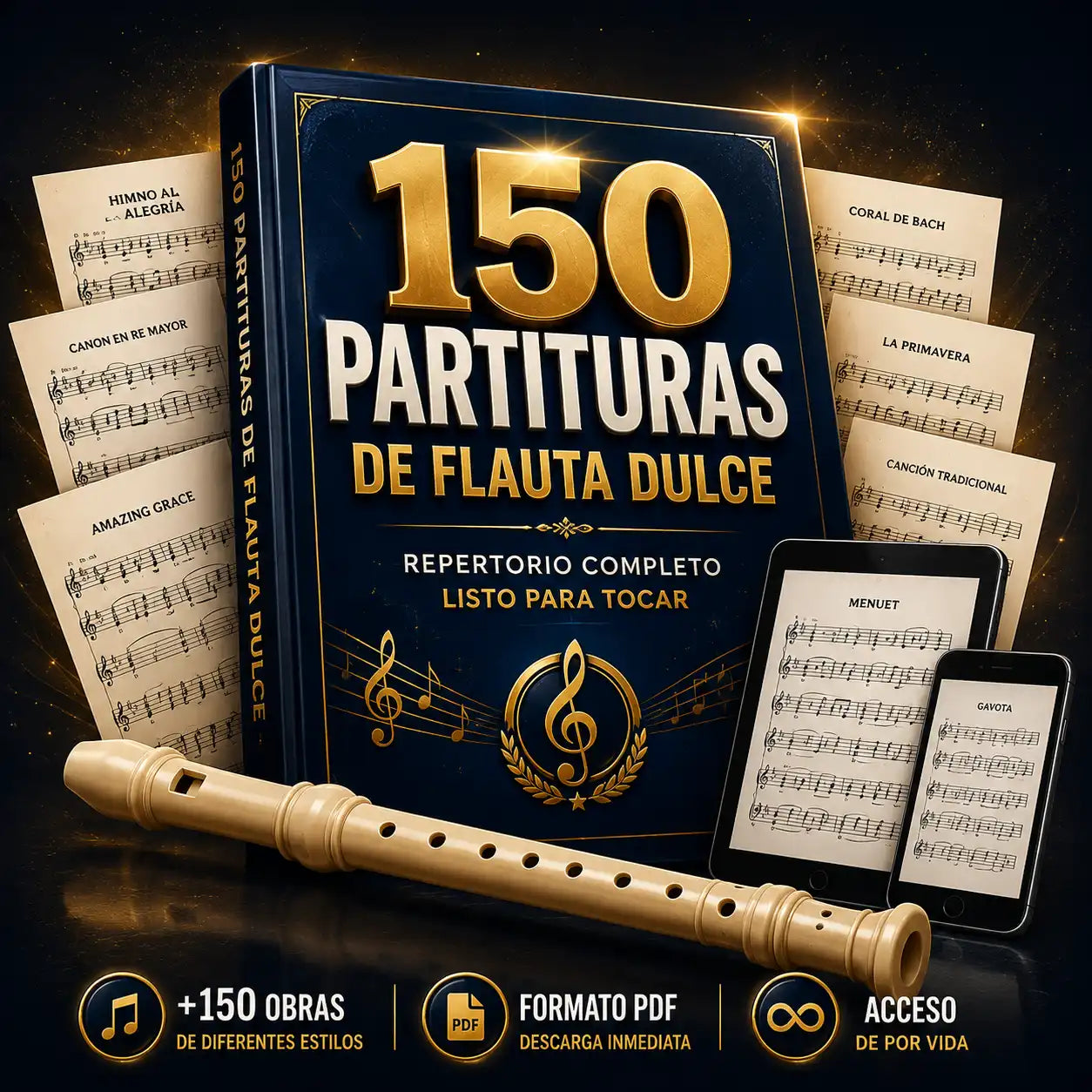 150 Partituras de Flauta Dulce Listas para Usar